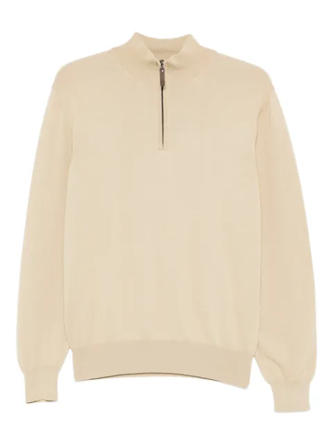 Canali zip funnel-neck polo shirt Neutrals C0015MK00145