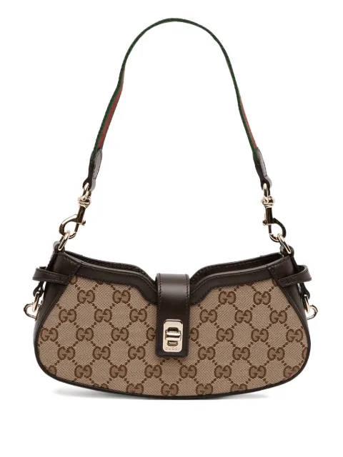 Gucci Pre-Owned 2021-2025 Mini GG Supreme Moon Side Web shoulder bag Brown CVVLD2SKSDT70UOP