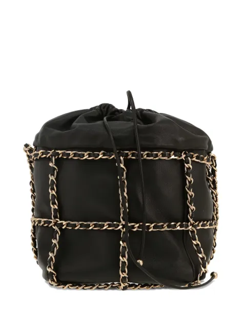 CHANEL Pre-Owned 2021 chain-leather bucket bag Black 421364