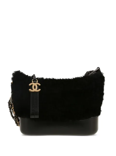 CHANEL Pre-Owned 2019 small Gabrielle fur-trim shoulder bag Black 421337