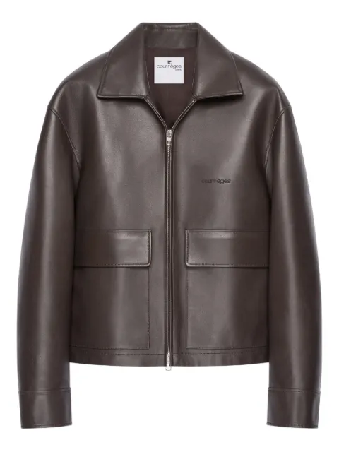 Courrèges double-pocket zip-fastening leather jacket Brown 126LBL336CV0034