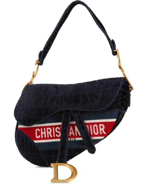Christian Dior Pre-Owned 2020s Saddle velvet shoulder bag Blue 412689