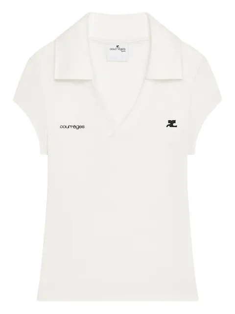 Courrèges logo-print V-neck polo T-shirt White 126JP0057JS0195