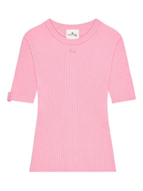 Courrèges buckle-sleeve ribbed T-shirt Pink 126MPU267FI0001
