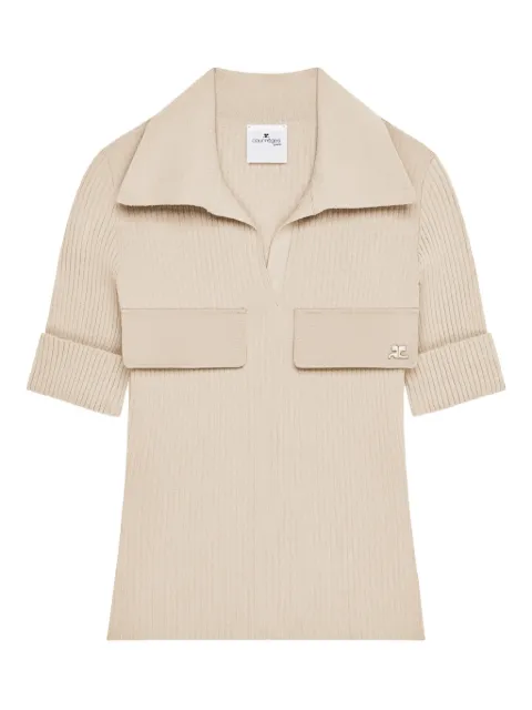 Courrèges ribbed flap-pocket polo top Neutrals 126MPO053FI0001
