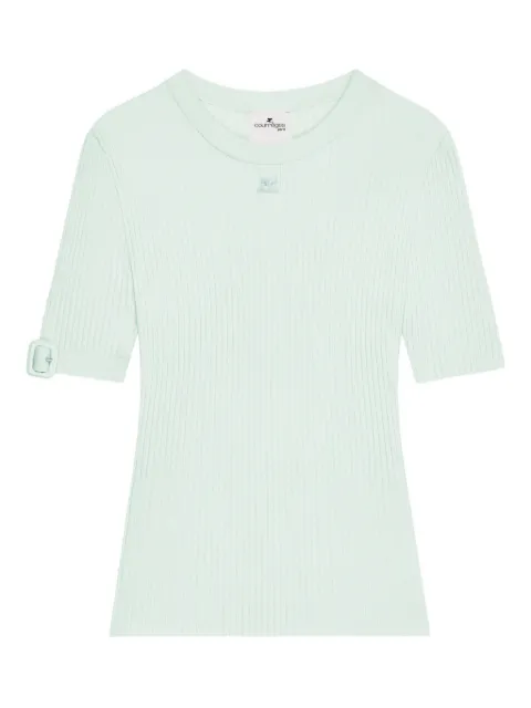 Courrèges buckle-sleeve ribbed T-shirt Green 126MPU267FI0001