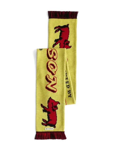 JW Anderson Piglet football knitted fringe scarf Yellow KW1428YN0468
