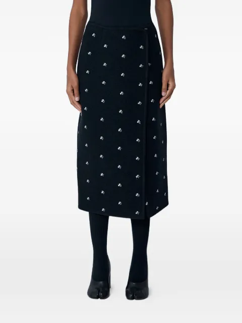 Rier Walker embroidered wrap midi skirt Black SKT19XWFWALKER