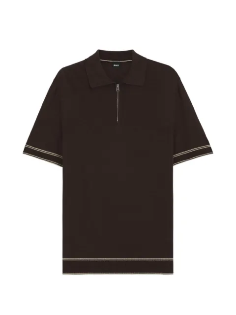 BOSS zip-fastening tipped polo shirt Brown 50560474