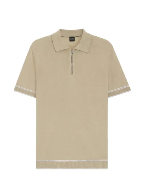 BOSS Norbertino zip-neck knitted polo shirt Neutrals 50560474