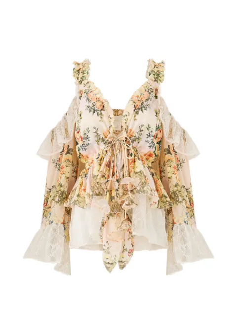 Camilla ruffled floral print top Neutrals 00038274