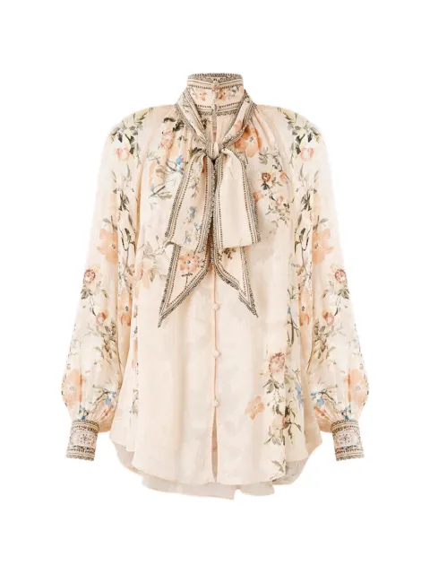 Camilla pussy-bow floral print top Neutrals 00038713