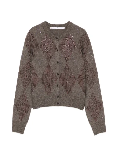 Alexander Wang crystal hotfix wool-blend argyle cardigan Brown 1KC1263028