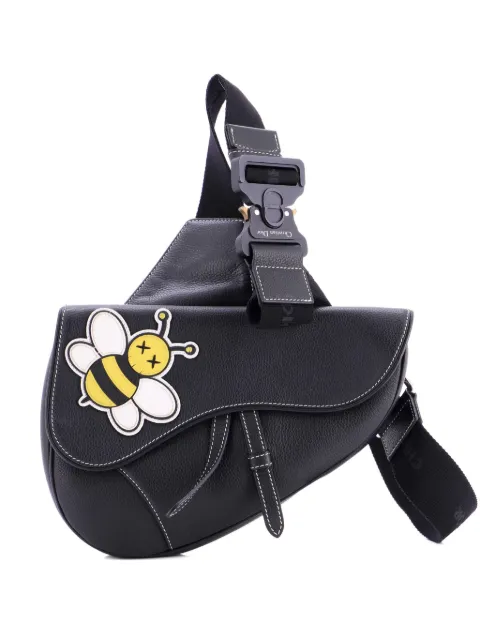 Christian Dior Pre-Owned KAWS Saddle Leather with Applique crossbody bag Black F28SM6XD94YMG526