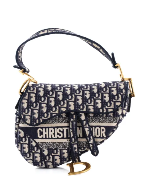 Christian Dior Pre-Owned Saddle Handbag Logo Embroidered Oblique Canvas Medium shoulder bag Blue Y3FMZHV23719YY2E