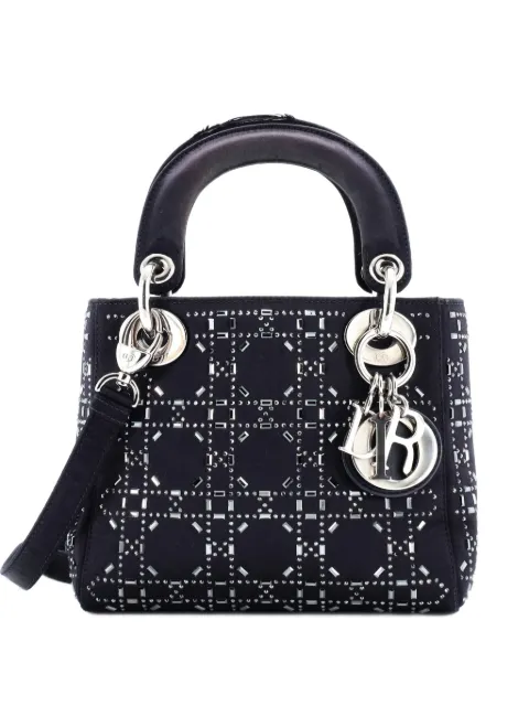 Christian Dior Pre-Owned Lady Dior Bag Crystal Embellished Cannage Quilt Satin Mini satchel Blue 6QBJ9CSOFUF1JXMW