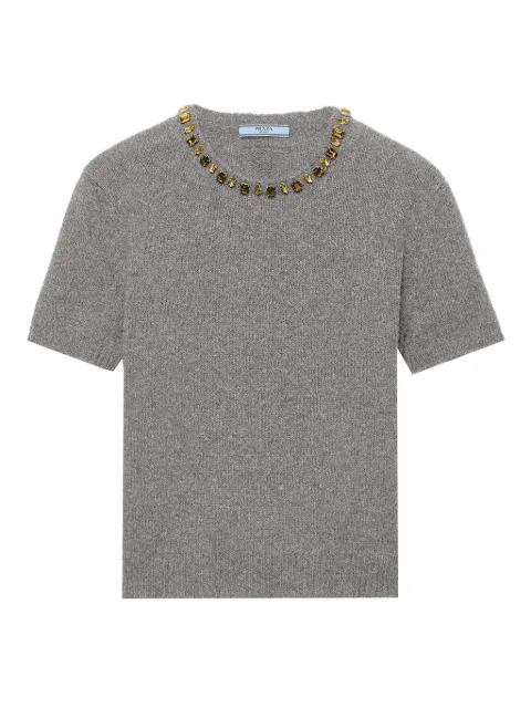 Prada crystal-embellished short-sleeved sweater Grey P24V2BSOOO18M6