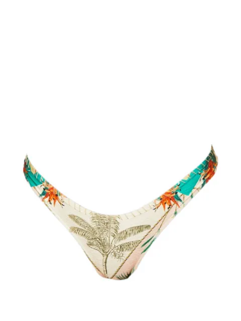 Del Maar tropical-print embroidered bikini bottoms Neutrals DMAL62BOTTOM