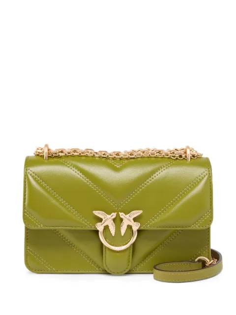 PINKO Mini Love Bag One shoulder bag in chevron leather and nappa with triple chain Green 105312A26Z