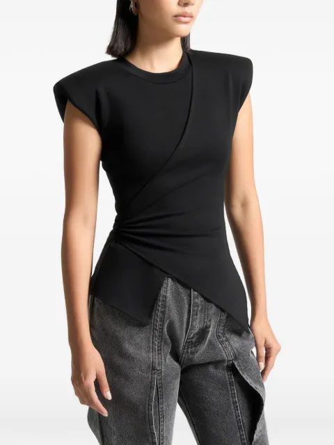 Manière De Voir wide shoulder ruched waist top Black WMN3962