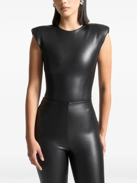 Manière De Voir Wide shoulder leather bodysuit - black Black WMN4119LEATHER