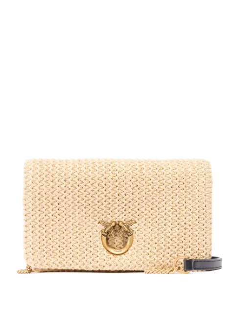 PINKO Love Bag Click Soft Horizontal Mini crossbody clutch in raffia Neutrals 106023A391