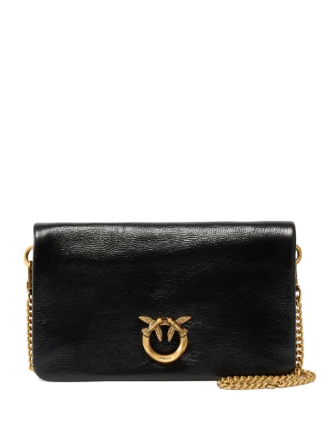 PINKO Love Bag Click Soft Horizontal Mini crossbody clutch in shiny leather Black 106023A315