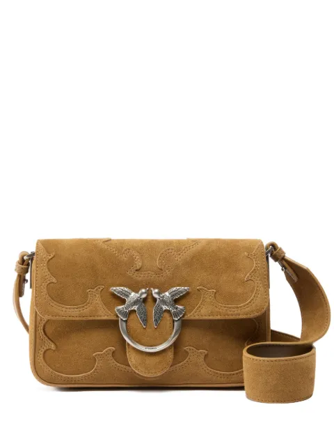 PINKO Mini Love Bag One Slouchy small shoulder bag in suede with inlays Brown 106244A0F6