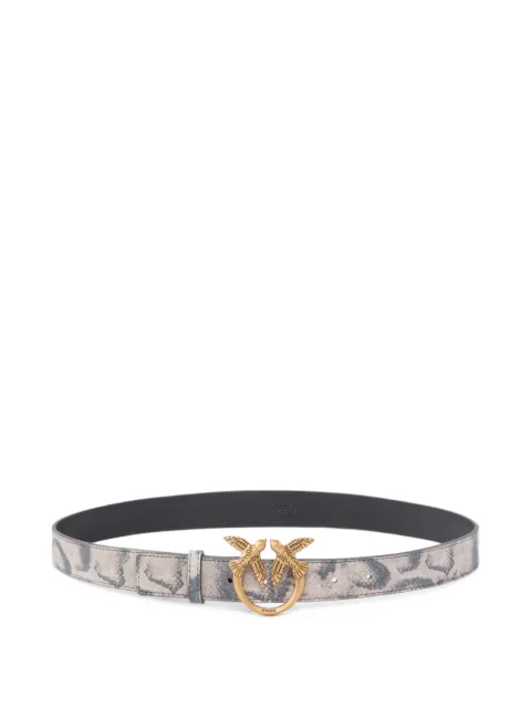 PINKO Python-print belt with Love Birds buckle, 3 cm Grey 100125A35X