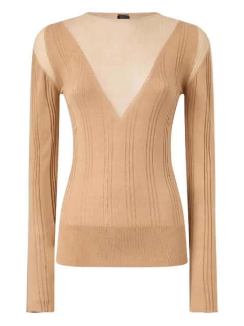 PINKO lightweight ribbed sweater with sheer details Neutrals 106317A34B