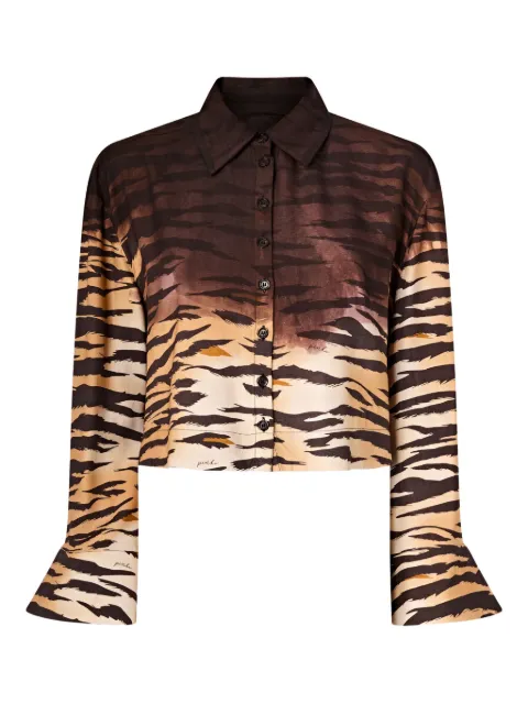 PINKO cropped shirt with animal print Brown 106547A37R