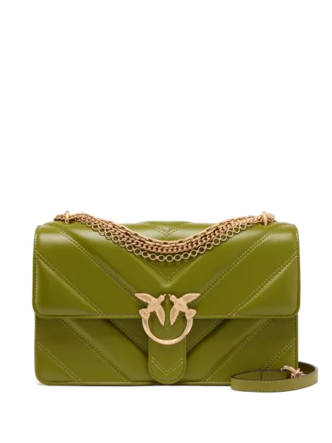 PINKO Love Bag One medium shoulder bag in chevron leather and nappa with triple chain Green 106294A26Z