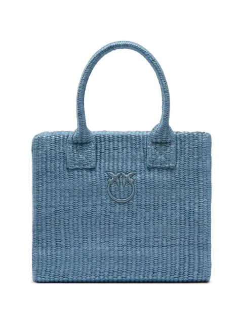 PINKO beach small shopping tote in raffia with Love Birds logo Blue 106832A39Y