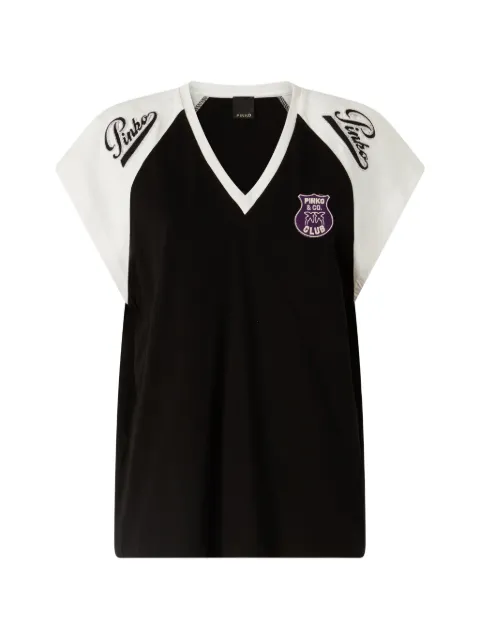PINKO T-shirt with V-neck and branded patches Black 106932A3CC
