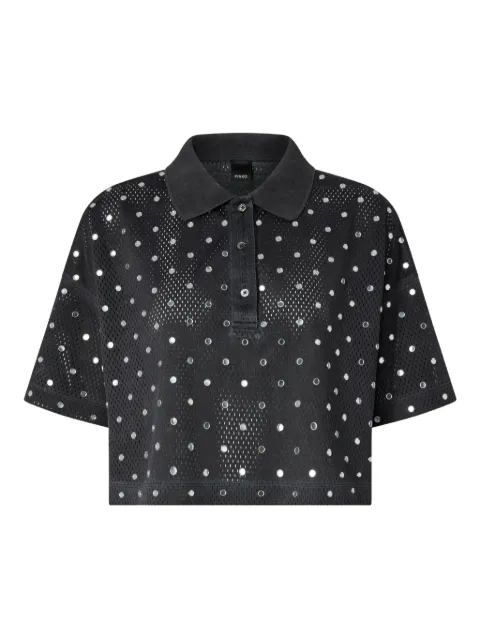 PINKO cropped mesh polo shirt with mirror detail Black 106855A3BC