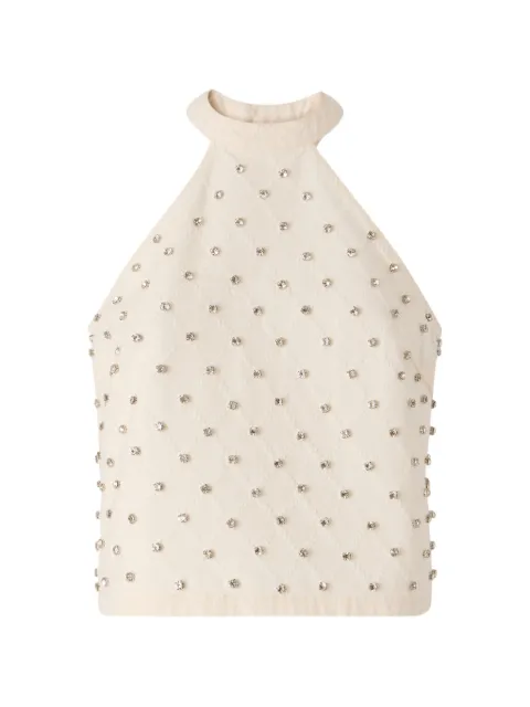 PINKO halterneck top with diamond motif and rhinestones Neutrals 106988A3D9
