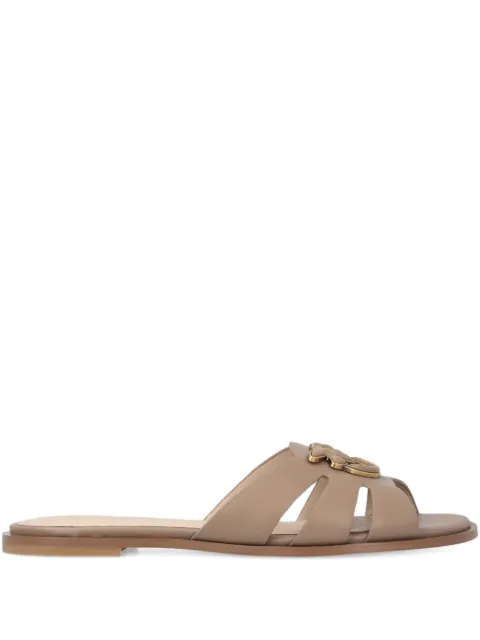 PINKO leather slip-on sandals with Love Birds logo Neutrals SD0463P001