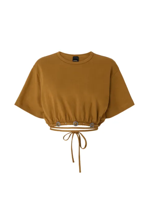 PINKO cropped T-shirt with lace and Texan details Neutrals 106907A3AR