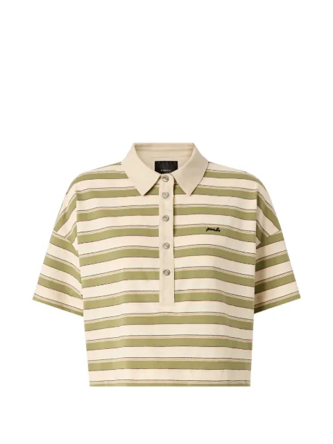PINKO cropped striped jersey polo with structured collar White 106982A37W