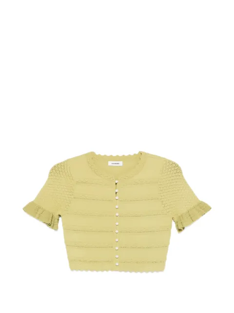 SANDRO cropped ruffled-sleeve top Green SFPCA01413