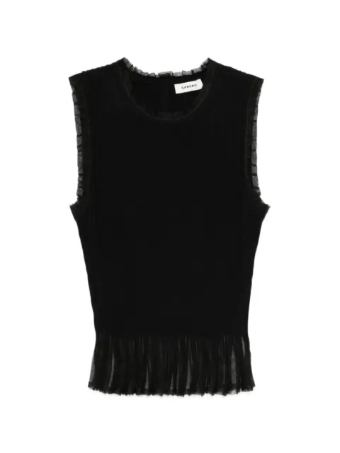 SANDRO ruffled ottoman knit top Black SFPPU02808