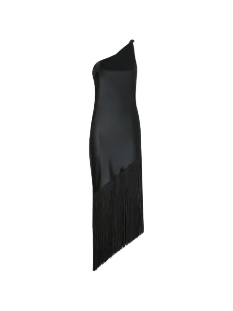 PINKO satin one-shoulder mini dress with fringing Black 106352A33D