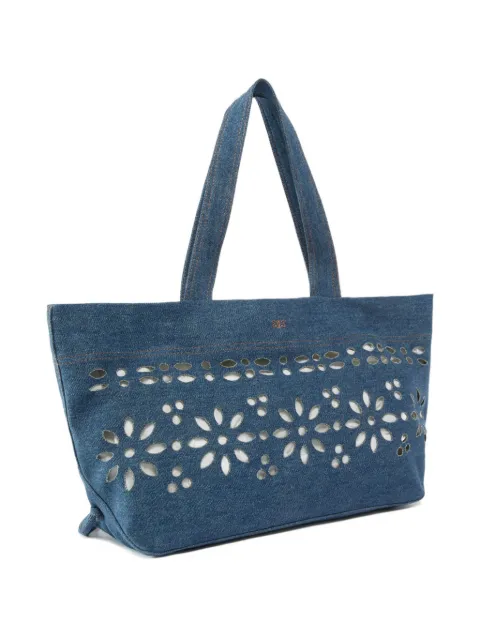 PINKO medium shopper bag in denim with broderie anglaise Blue 106184A35O