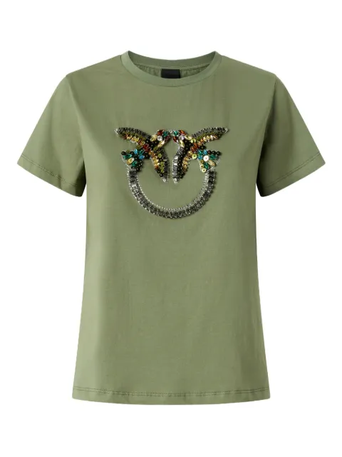 PINKO T-shirt with Love Birds jewel maxi embroidery Green 100535A33F