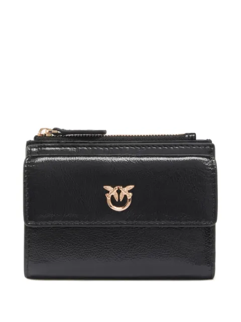 PINKO compact small wallet in shiny leather with logo Black 103612A315