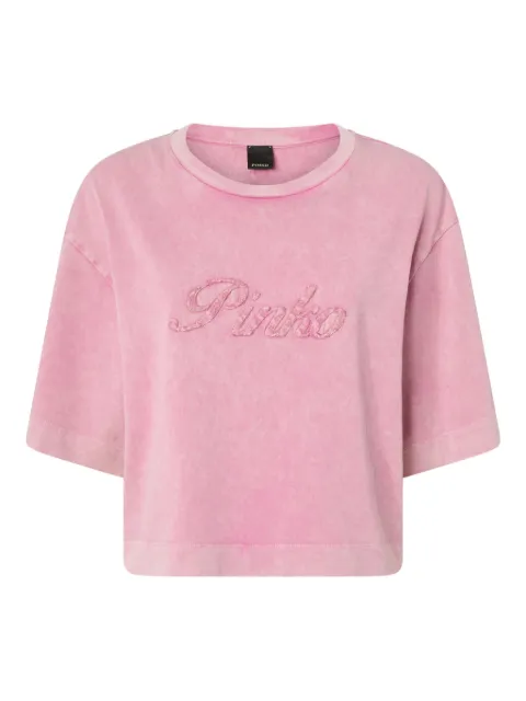 PINKO cropped T-shirt with PINKO distressed embroidery Pink 106497A36T