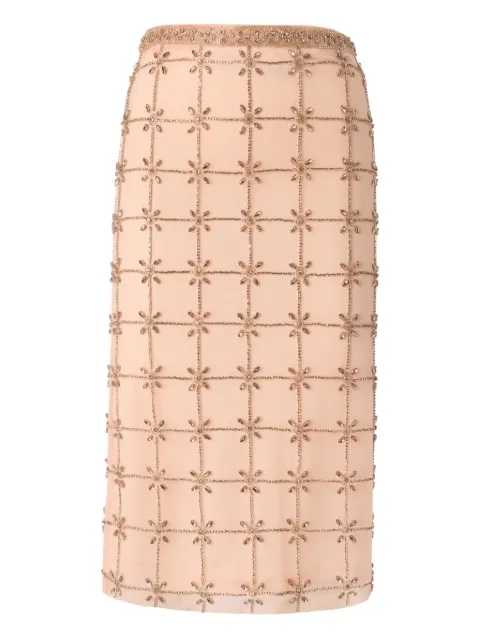 PINKO mesh calf-length skirt with crystals Pink 106031A32B