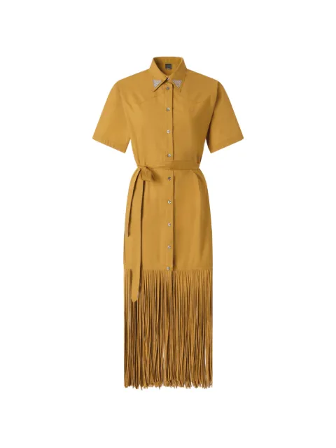 PINKO long shirt dress with fringing and metallic details Yellow 106827A2LD
