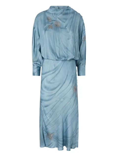 PINKO fluid midi dress with placed jewel print Blue 106523A37N
