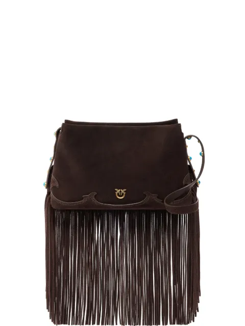 PINKO One, Two, Three Bag small crossbody bag in suede with fringes Brown 106665A0F6